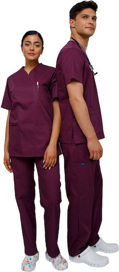 Ultima Unisex Purple Pants & Blouse Set Cotton and Polyester