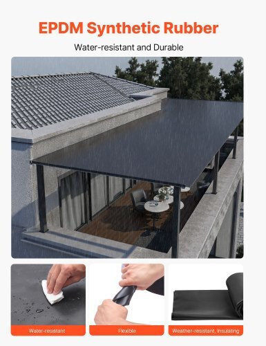 Vevor Roof Roll 10 X 15 Ft 3.05 X 4.57 M 45 Mil Epdm Rubber Roof Long Lifespan & Weather Resistant Withstands Harsh Temperatures Flexible & Easy Installation Roof Underlayment Rvs Roofs Ponds