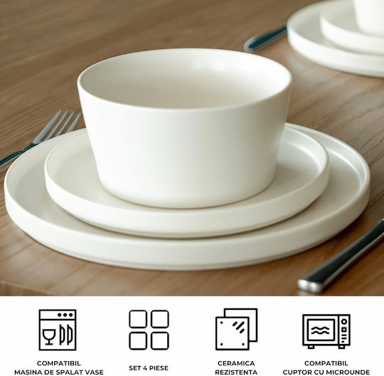 Miamio Bol de Servire Rotund Ceramică Alb cu Diametru 15buc 4buc