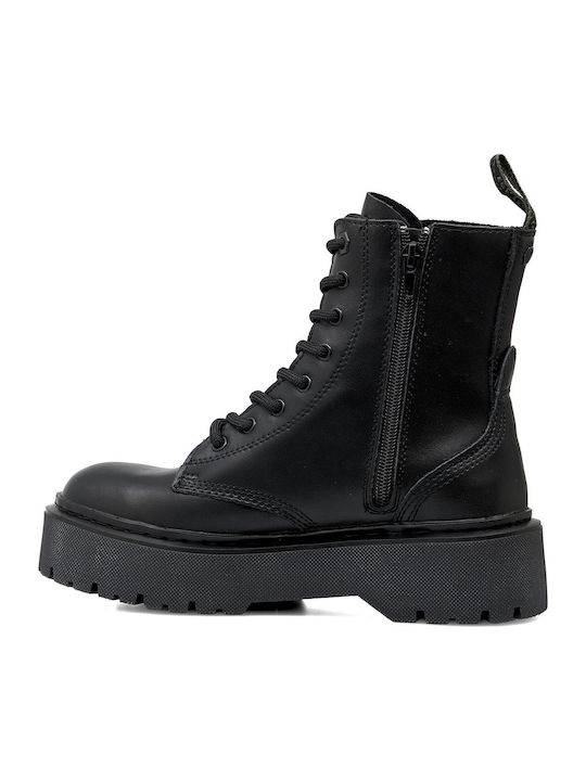 Leather Women's Ankle Boots Platform Black