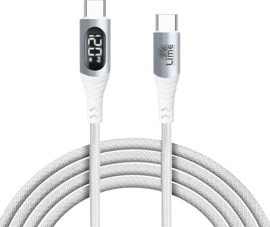 Lime Braided / LED USB 2.0 Cable USB-C male - USB-C 120W PD Πράσινο 1.2m