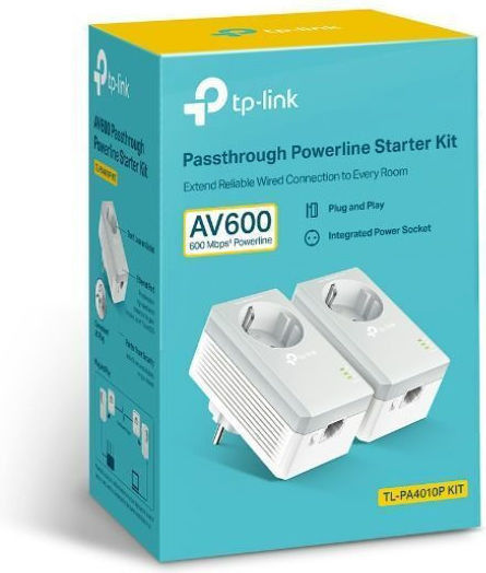 TP-LINK TL-PA4010P KIT v1 Powerline Double Wired with Passthrough Socket and Ethernet Port