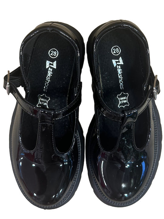 Kids Anatomic Patent Leather Ballerinas with Adjustable Metal Clasp Black