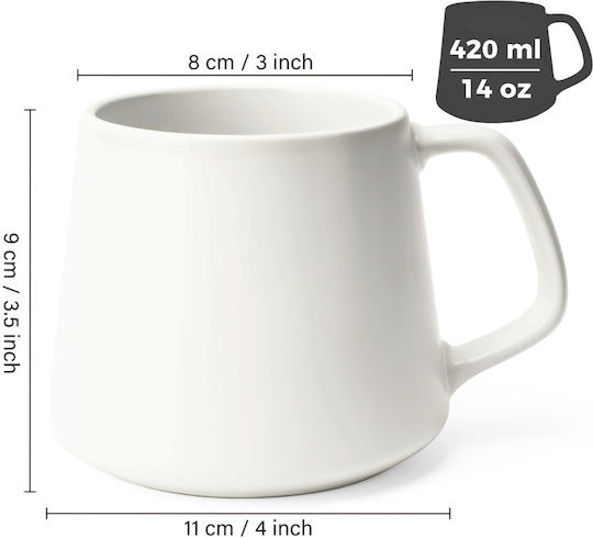 Miamio Κούπα Κεραμική Λευκή 420ml 4τμχ