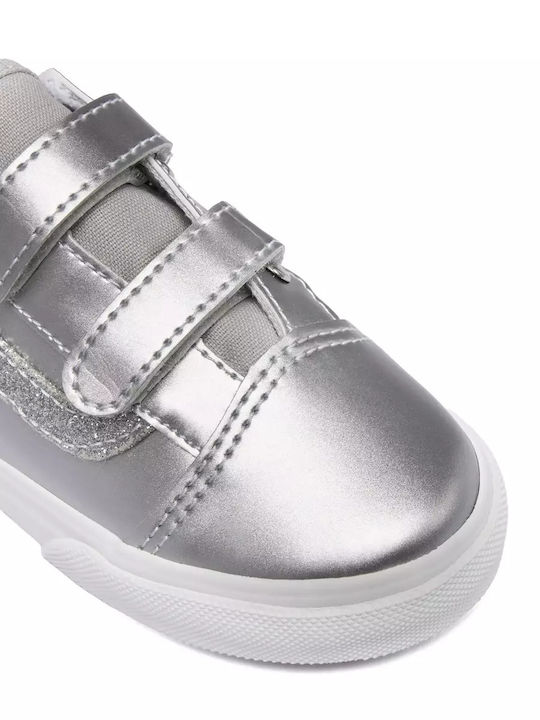 Old Skool V Kids Sneakers With Hoop & Loop Closure Silver