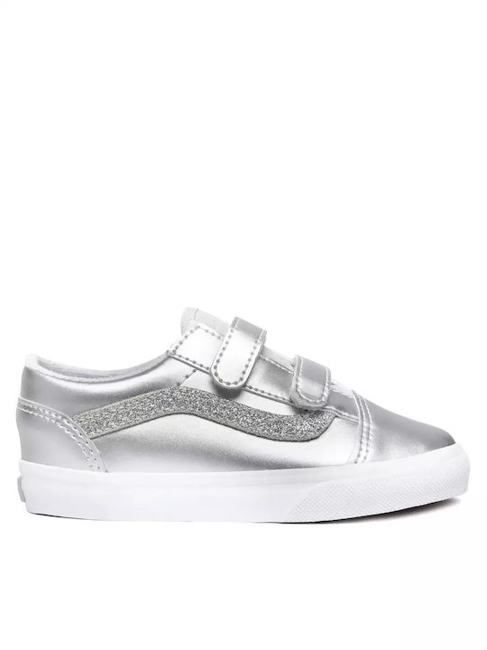 Old Skool V Kids Sneakers With Hoop & Loop Closure Silver