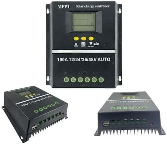 Solar Controller Mppt Pwm 12v 24v 36v 48v 100a Lcd Display 7 Operating Modes Automatic Battery Detection Black