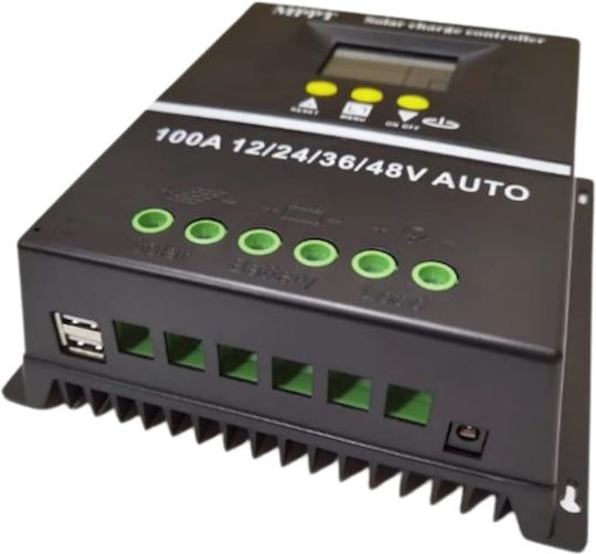 Solar Controller Mppt Pwm 12v 24v 36v 48v 100a Lcd Display 7 Operating Modes Automatic Battery Detection Black
