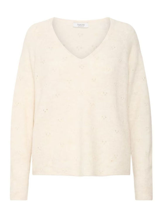 Women's Long Sleeve Sweater with V Neckline Ecru
