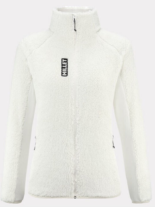 Fleece Γυναικεία Ζακέτα με Φερμουάρ White