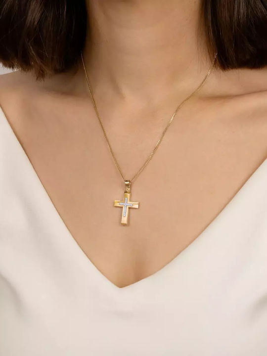 Дамски Златен Кръст 14K Двулицево с Верижка