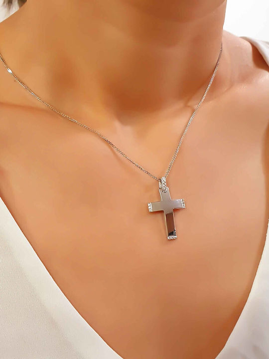 Damen Weißgold Kreuz 14K mit Kette