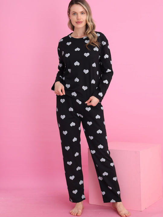 Siyah Inci De iarnă Set Pijamale pentru Femei Black Hearts