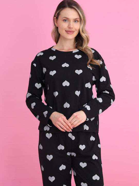 Siyah Inci De iarnă Set Pijamale pentru Femei Black Hearts