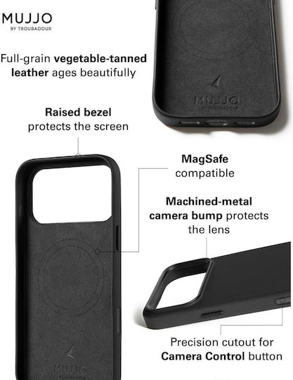 Mujjo Umschlag Rückseite Leder 1mm Schwarz (iPhone 17 Pro Max)