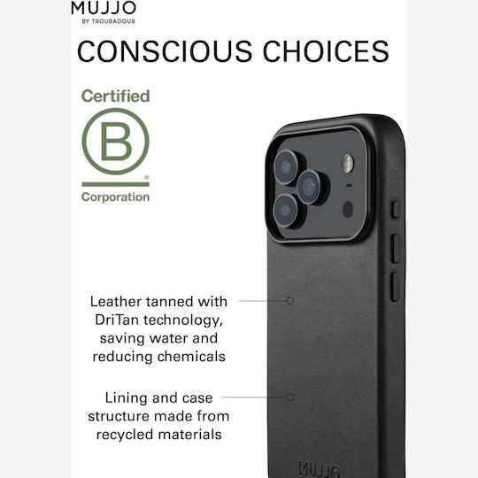 Mujjo Back Cover Δερμάτινο 1mm Μαύρο (iPhone 17 Pro)