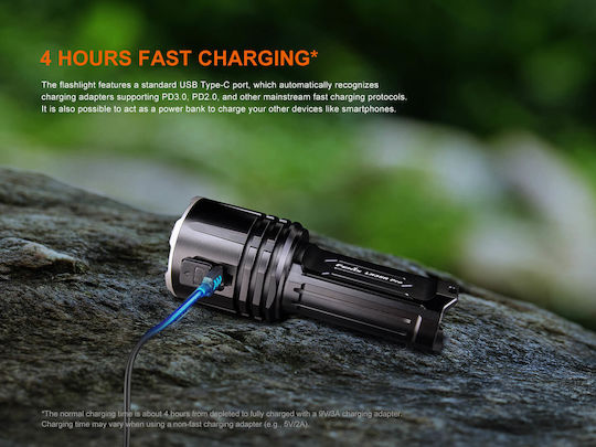Fenix Pro Rechargeable Flashlight LED IP68 with Maximum Brightness 10000lm LR35R PRO Black