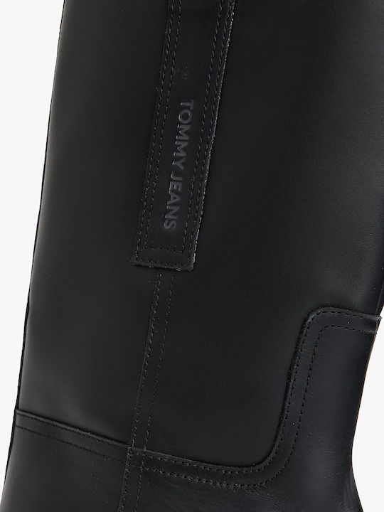 Leather Women's Ankle Boots with Medium Heel Black