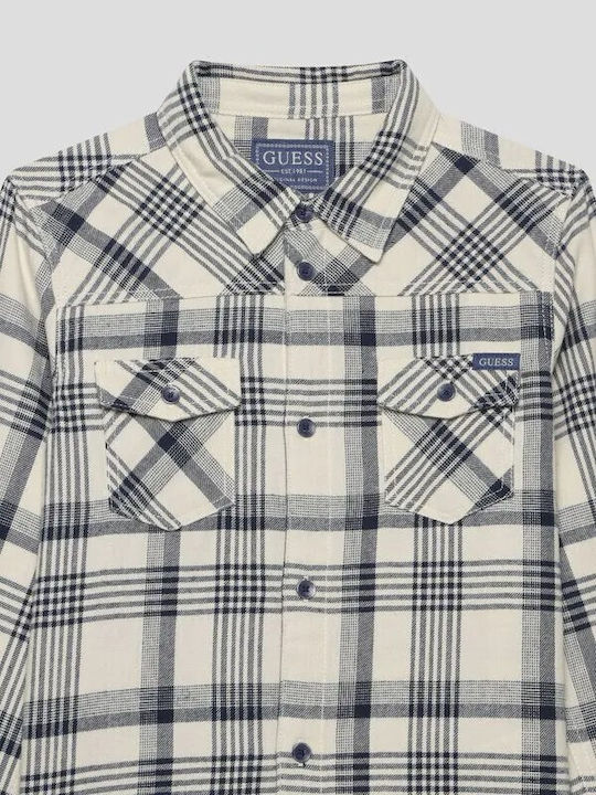 Kids Checked Shirt Long Sleeve White