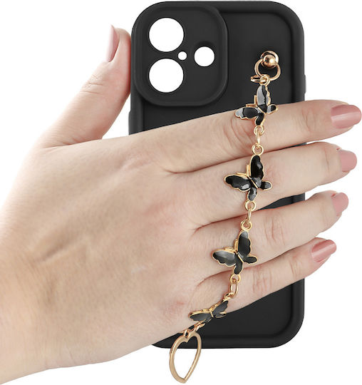 Volte-tel Case iPhone 17 6.3" Silicone TPU Strap Full Camera Protection Black Black Butterflies