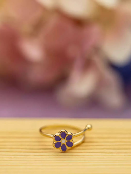Gold Opening Kids Ring with Design Flowers 14K 052906