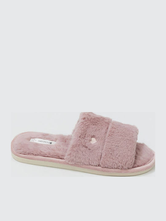Winter Women's Slippers with Fur Pink