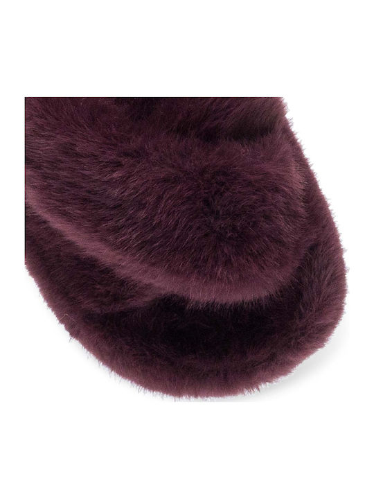 Winter Women's Slippers with Fur Burgundy