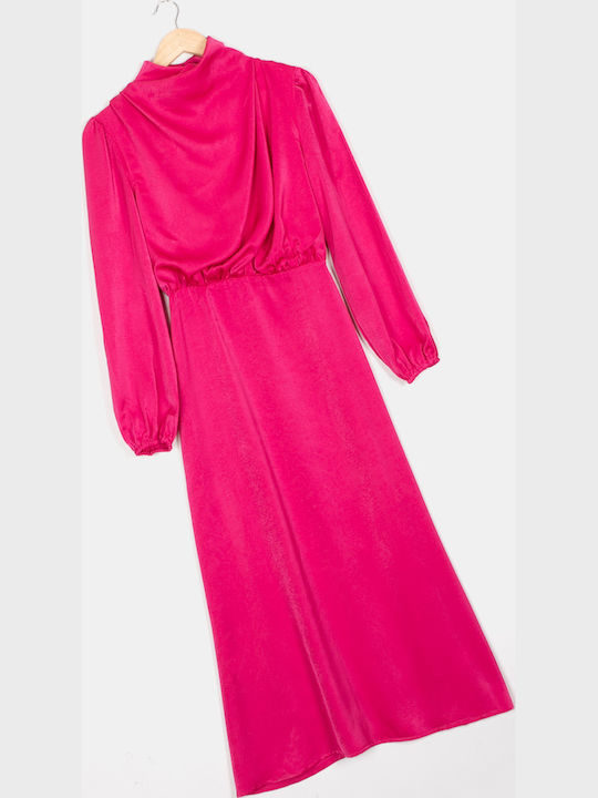 Long Sleeve Midi Fuchsia Dress Fuchsia