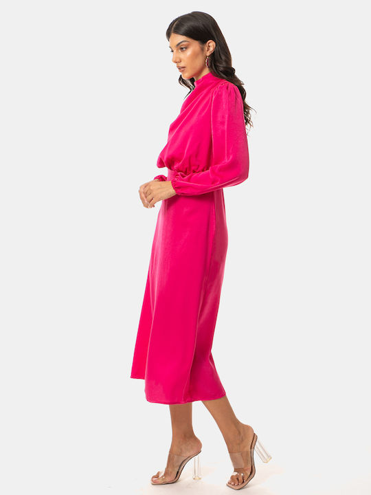 Long Sleeve Midi Fuchsia Dress Fuchsia