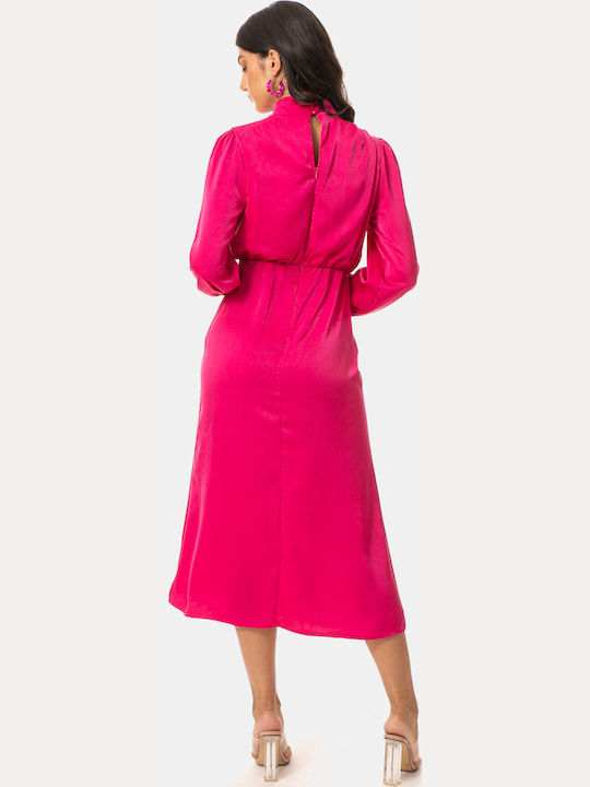 Long Sleeve Midi Fuchsia Dress Fuchsia