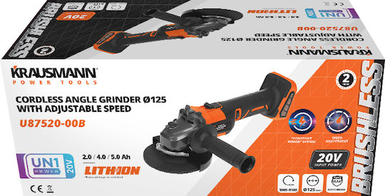 Krausmann U87520-00B Grinder 125mm Battery Brushless with Speed Control 20V Solo