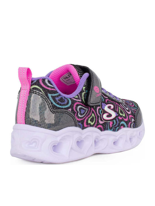 Kids Sneakers with Hoop & Loop Closure & Lights Black
