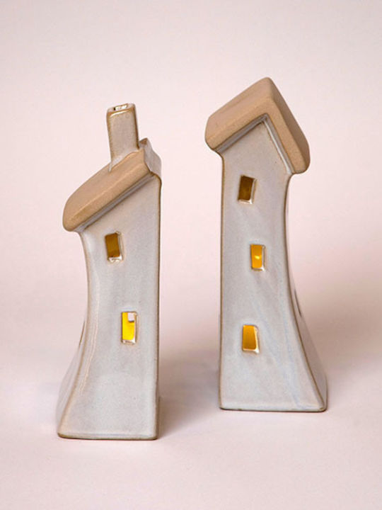 Eurolamp Ceramic Houses Window Heart Illuminated Off White 11x7x16.7cm Eurolamp