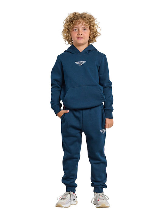 Fleece Παιδικό Φούτερ με Κουκούλα και Τσέπες Μπλε