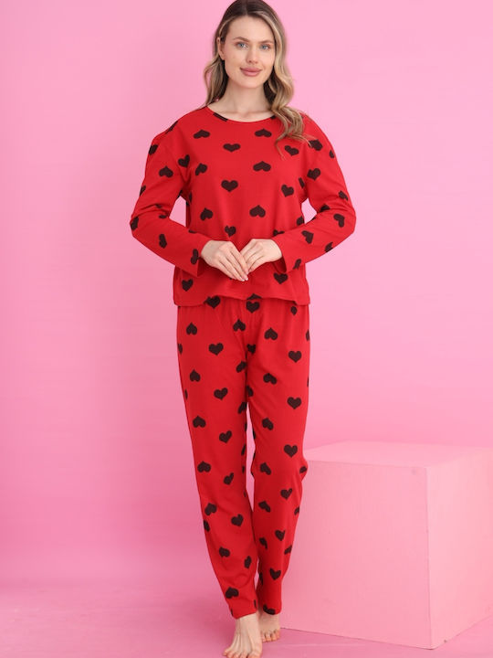 Siyah Inci Set Pijamale pentru Femei Red