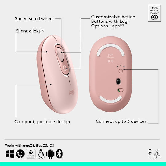 Logitech Pop Icon Combo Ασύρματο Bluetooth Σετ Πληκτρολόγιο & Ποντίκι Αγγλικό UK Λευκό
