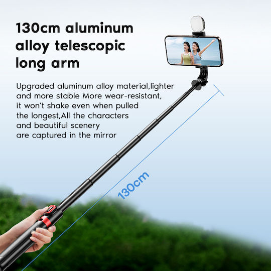 Remax P60 Selfie Stick Ενσωματωμένο Φως Bluetooth Remote Controller Μαύρο