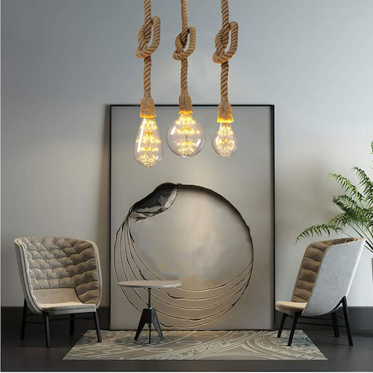 VenCore Hängelampe Beige mit Seil für Fassung E27 3.5x3.5x100cm.