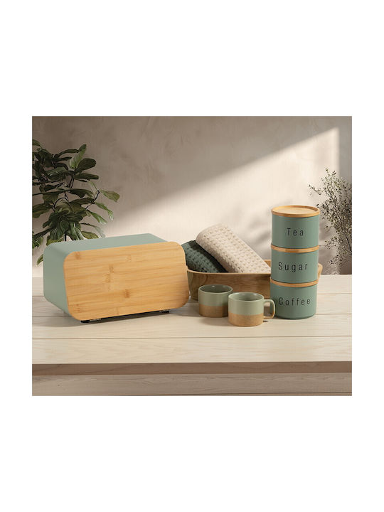 Nef-Nef Homeware Kaffee-Tee-Zucker Set 3 Stück Lebensmittelgläser für Kaffee / Tee / Zucker mit Metallischem Deckel Grüne 12x8.8x12cm
