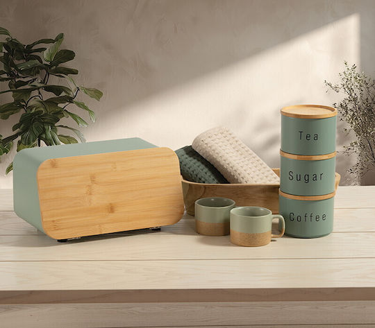 Nef-Nef Homeware Set 3 Bucăți Vaze pentru Cafea / Ceai / Zahăr cu Capac Metalic Verde 12x8.8x12cm 3 Bucăți