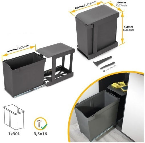 Sliding Container Automatic Opening Emuca 8906923 Anthracite 30l