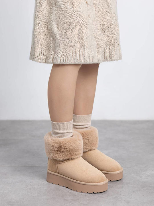 Women's Ankle Boots with Fur Beige