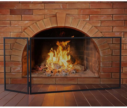 Home & Camp HCFT4346 Metallic Fireplace Screen with 2 Panels 90x30x50cm Black