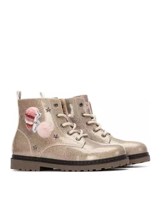 Lederne Kinderstiefel mit Reißverschluss Gold