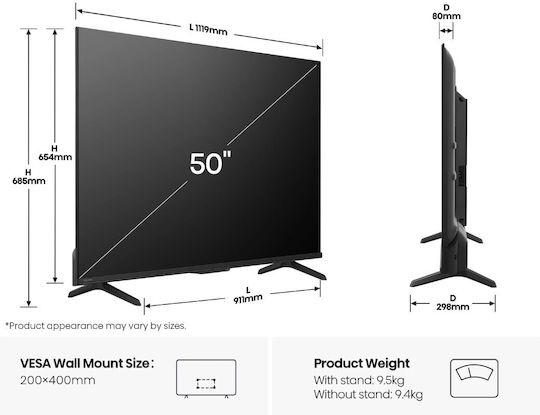 Hisense Smart Television 50" 4K UHD QLED E7Q Pro HDR (2025)