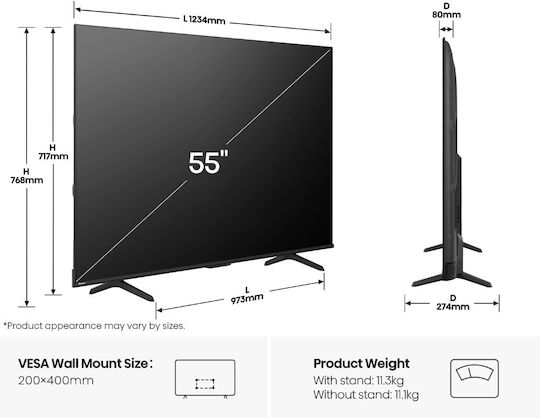 Hisense Smart Τηλεόραση 55" 4K UHD QLED E7Q Pro HDR (2025) 55E7Q Pro