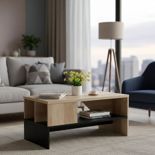 Rectangular Central Coffee Table Naya Wooden Natural / Anthracite W93xL46xH43cm