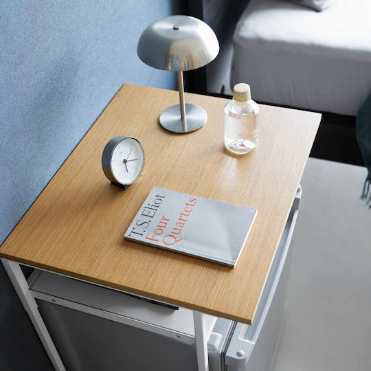 Rectangular Side Table Metal White/natural L53xW45.2xH66cm.