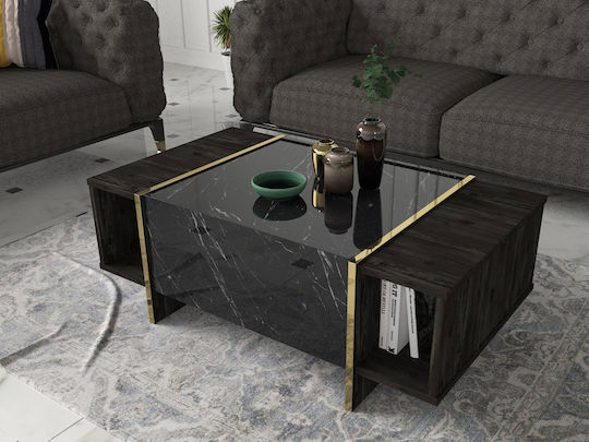 Rechteckiger Zentraler Kaffeetisch Veyron Holz Schwarz Mit Marmor-Effekt M104xL60xH37,3cm Megapap
