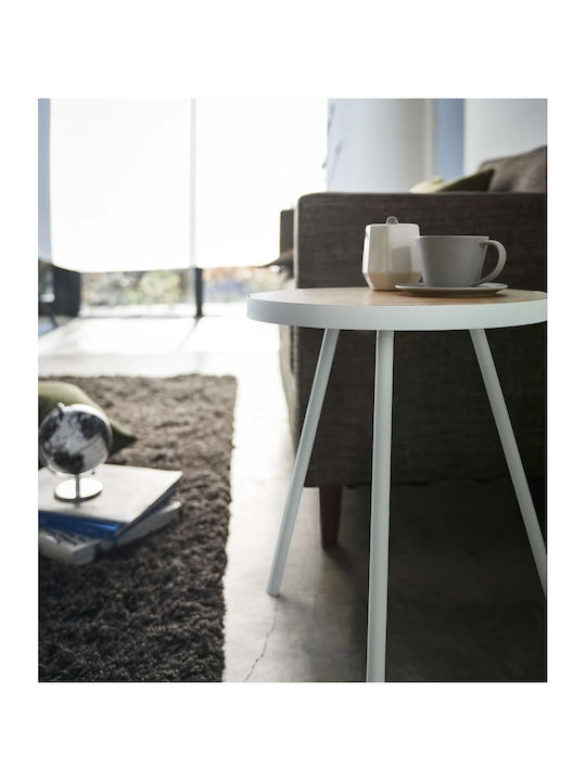 Rund Beistelltisch aus Massivholz Beige B48xT49xH50cm